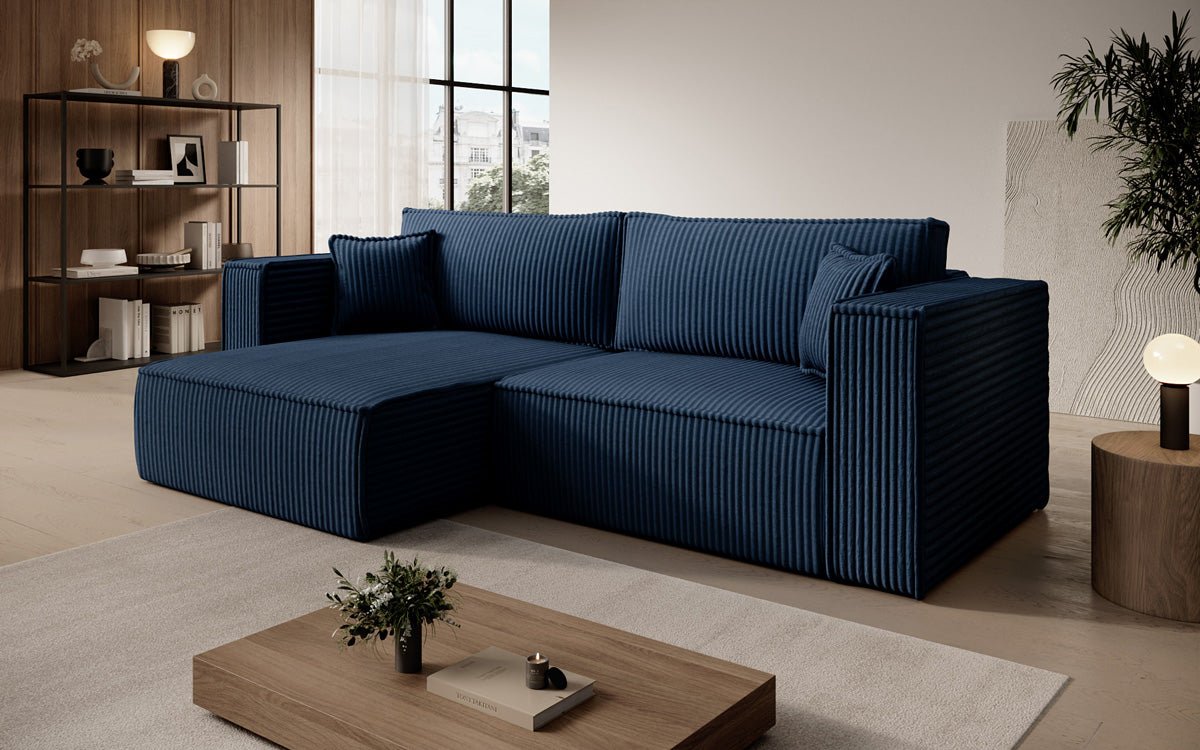 Designersofa Parijs in brede ribstof met slaap- en klapfunctie