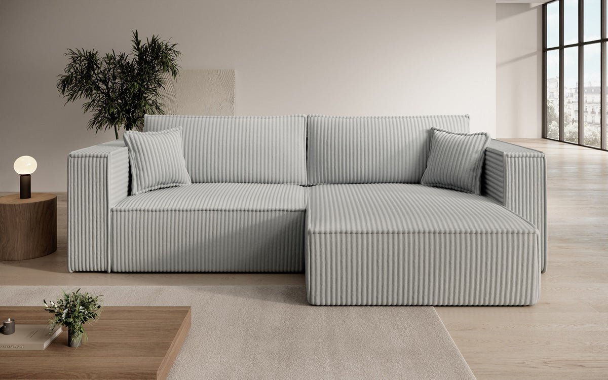 Designersofa Parijs in brede ribstof met slaap- en klapfunctie