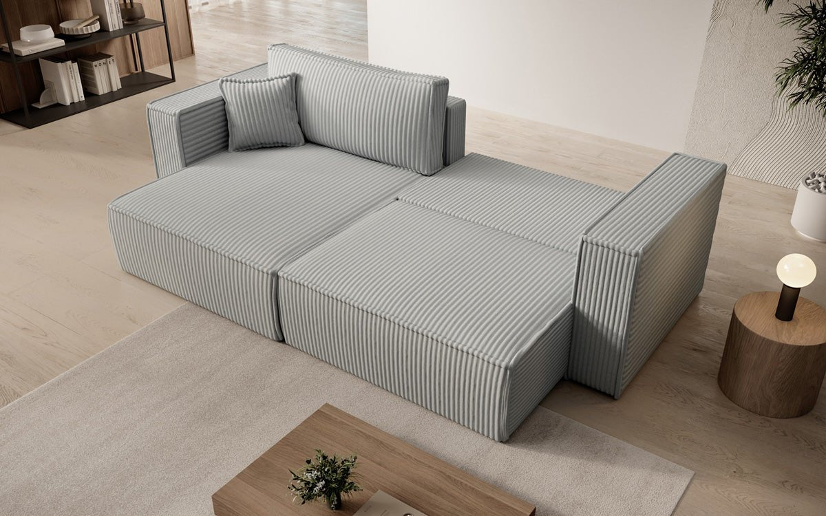 Designersofa Parijs in brede ribstof met slaap- en klapfunctie