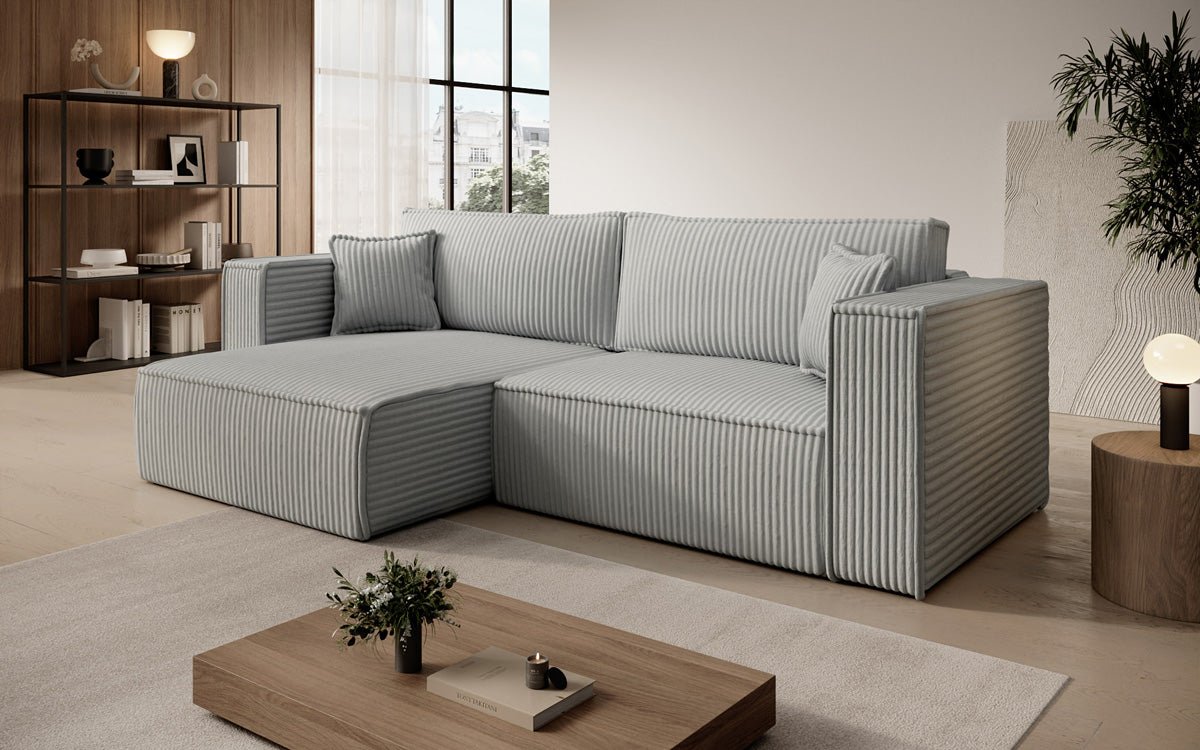 Designersofa Parijs in brede ribstof met slaap- en klapfunctie