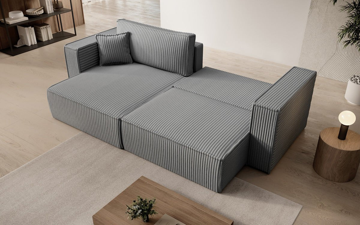 Designersofa Parijs in brede ribstof met slaap- en klapfunctie