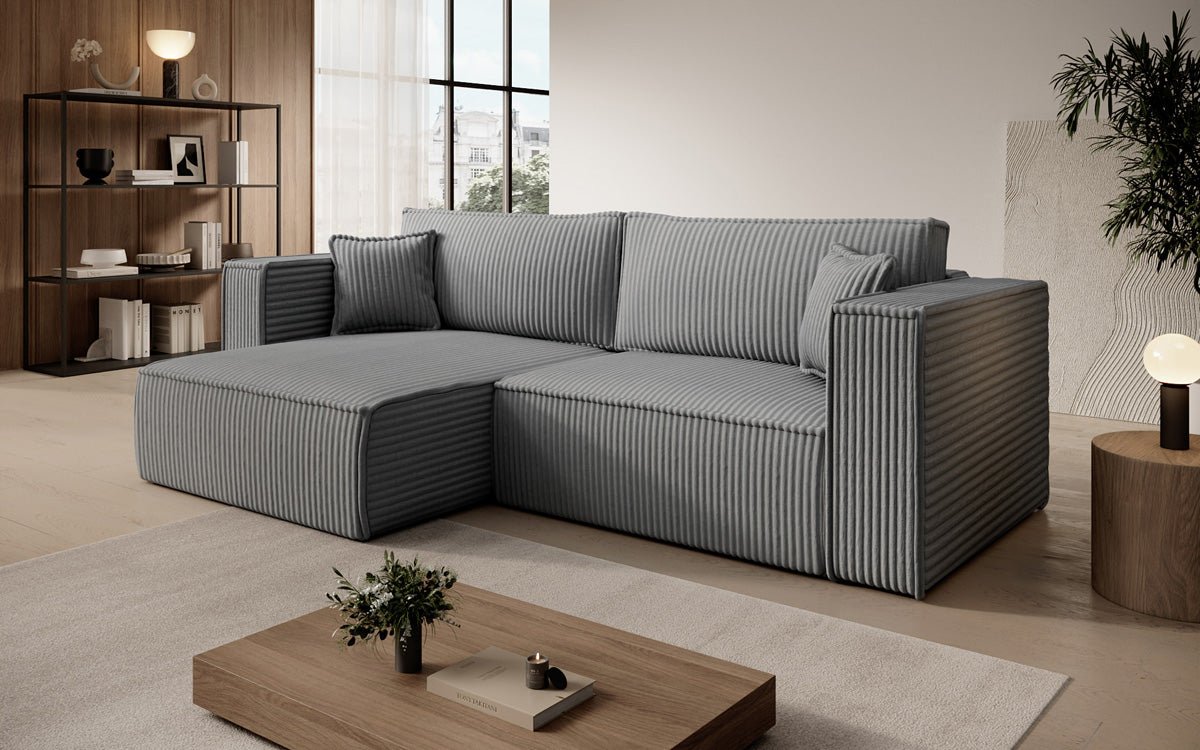 Designersofa Parijs in brede ribstof met slaap- en klapfunctie