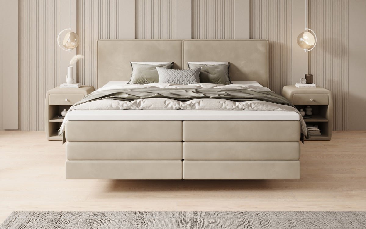 Boxspringbed Ophelia met zwevende look in Fluweel