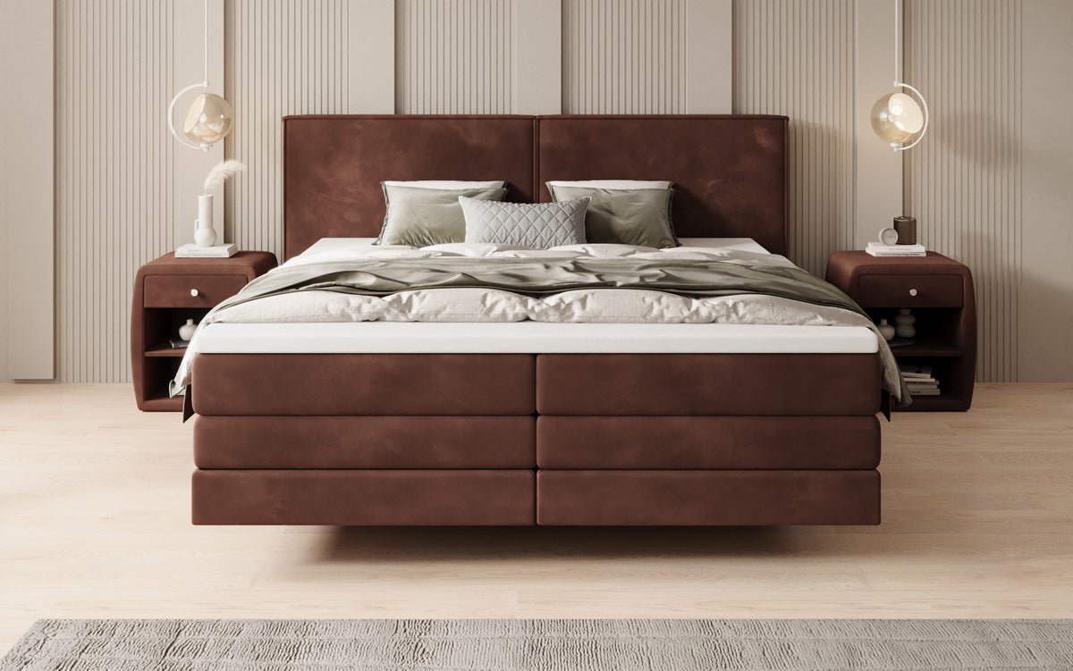 Boxspringbed Ophelia met zwevende look in Fluweel