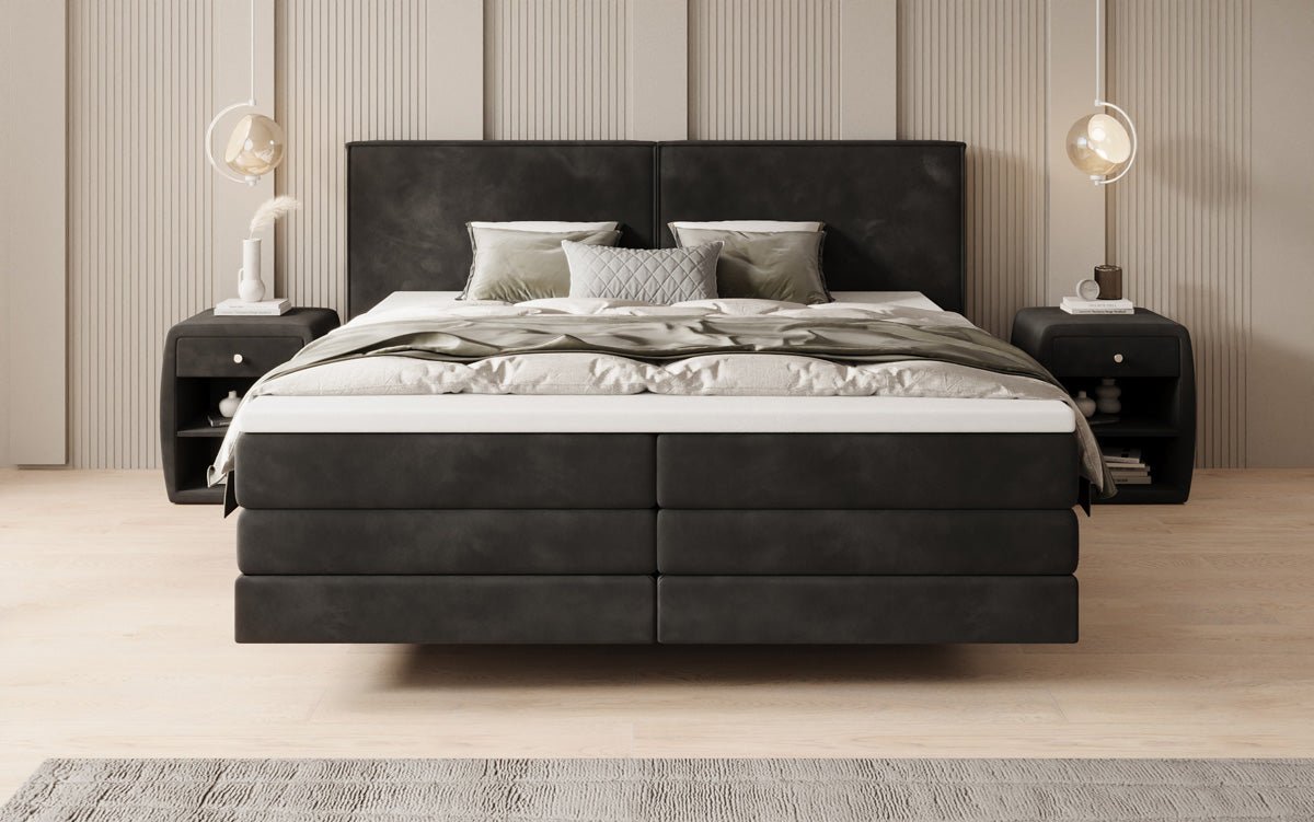 Boxspringbed Ophelia met zwevende look in Fluweel