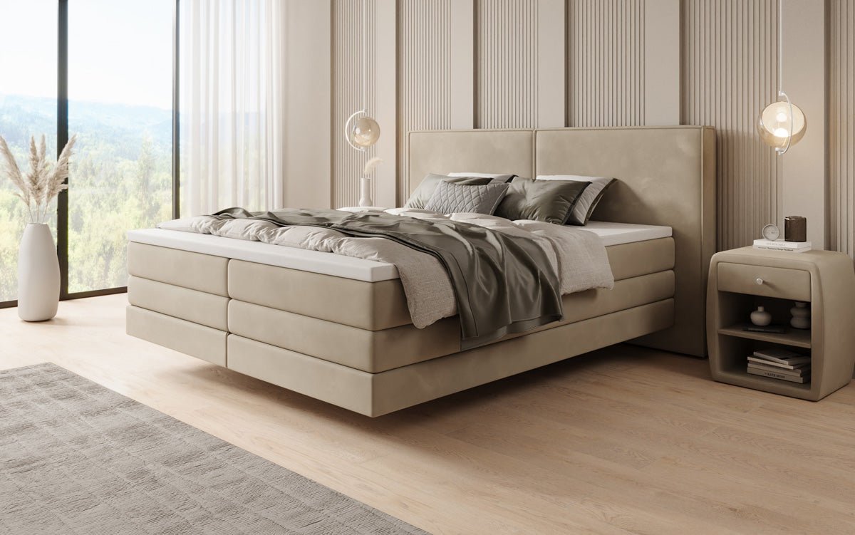 Boxspringbed Ophelia met zwevende look in Fluweel