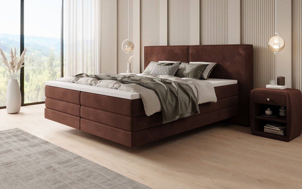 Boxspringbed Ophelia met zwevende look in Fluweel