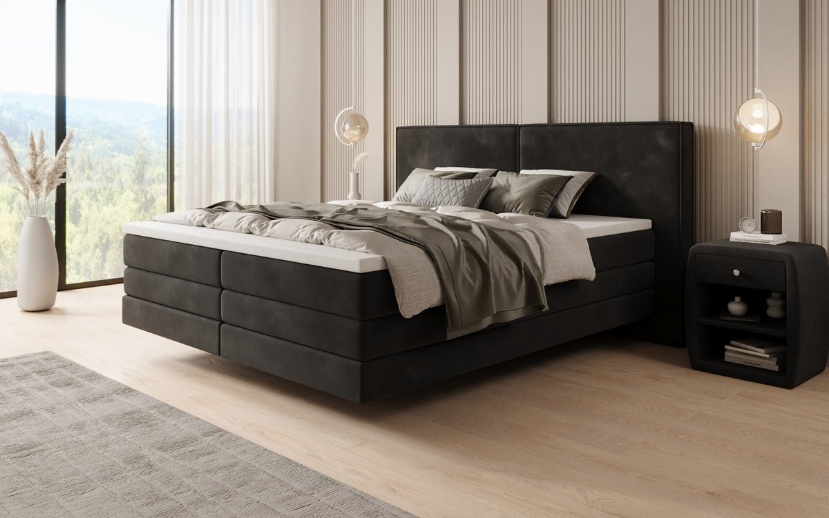 Boxspringbed Ophelia met zwevende look in Fluweel