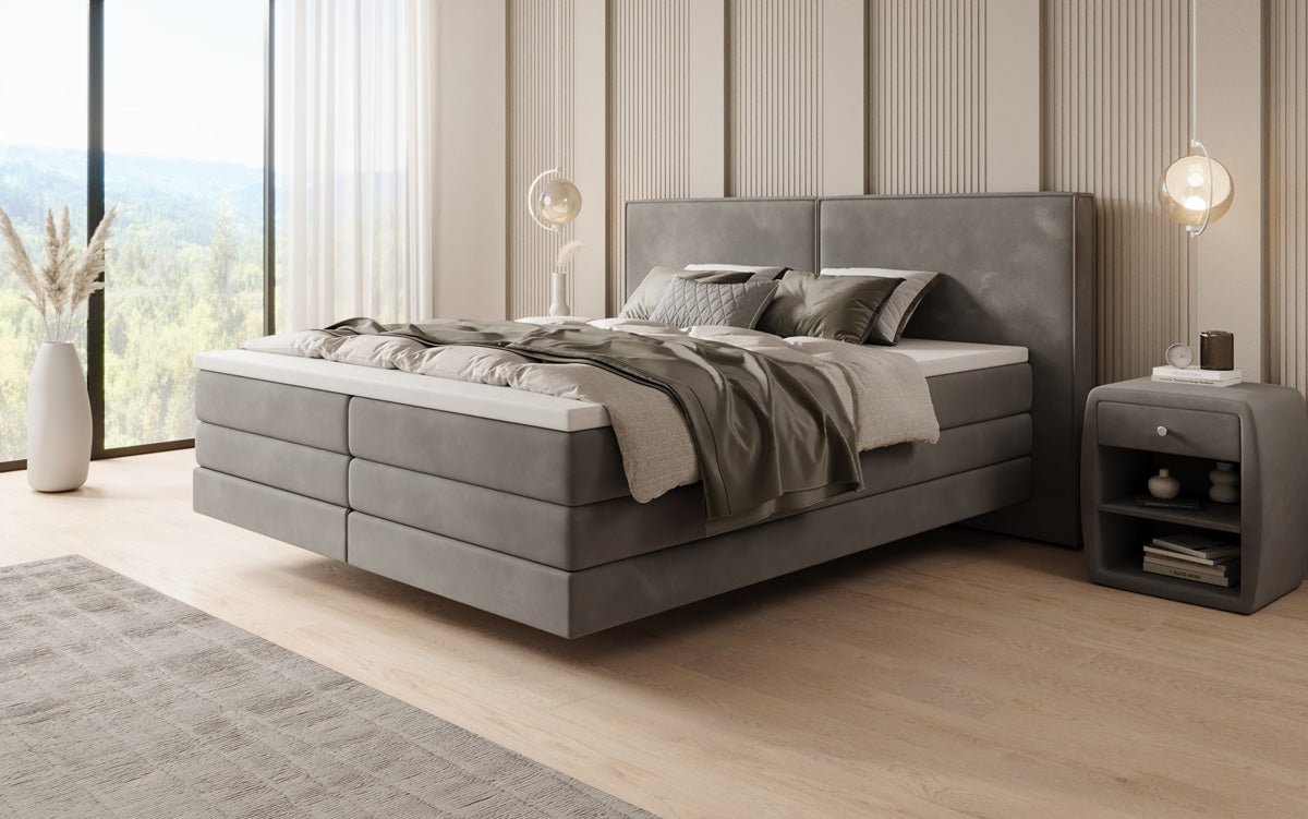 Boxspringbed Ophelia met zwevende look in Fluweel