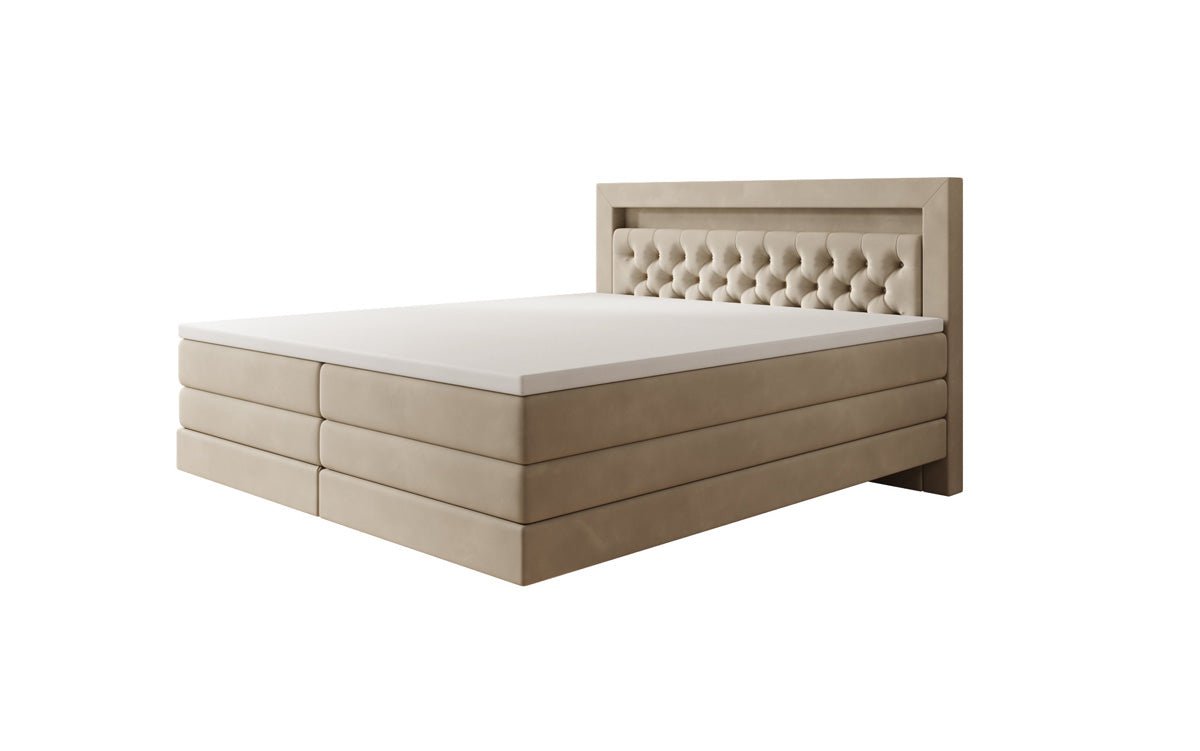 Boxspringbed Menzogna met zwevende look en LED in fluweel
