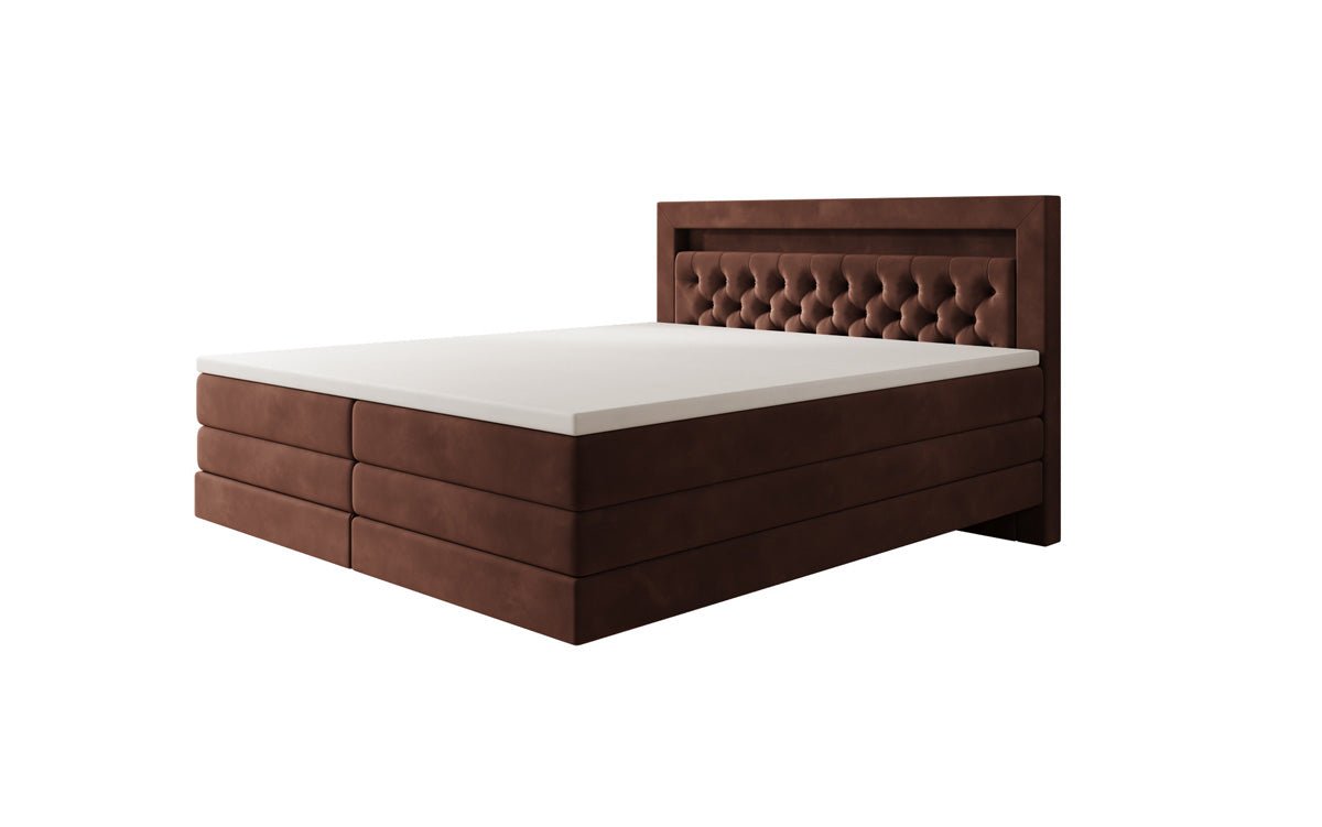 Boxspringbed Menzogna met zwevende look en LED in fluweel