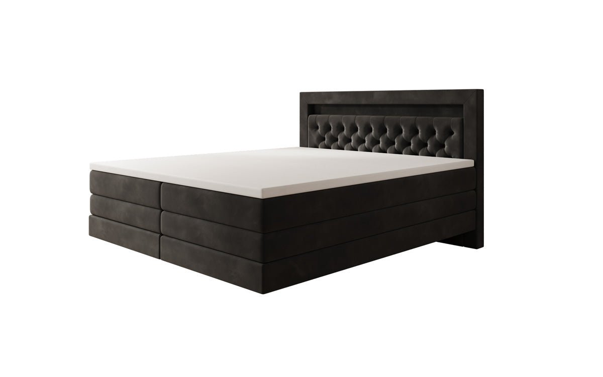 Boxspringbed Menzogna met zwevende look en LED in fluweel