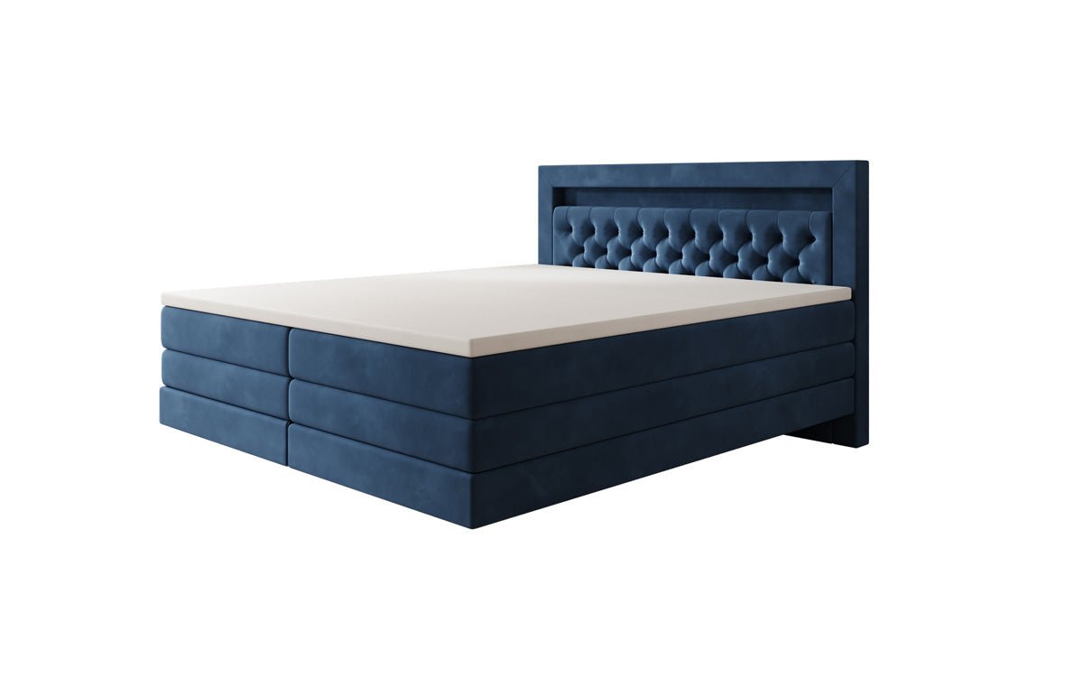 Boxspringbed Menzogna met zwevende look en LED in fluweel