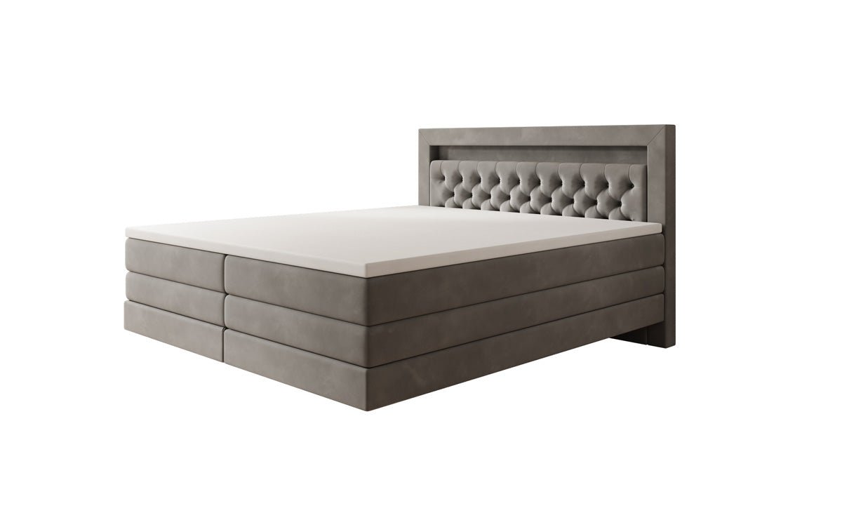 Boxspringbed Menzogna met zwevende look en LED in fluweel