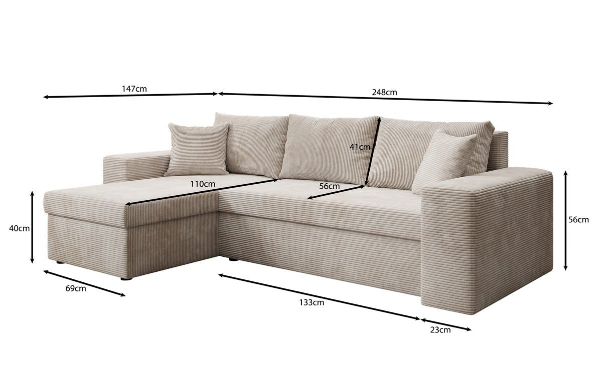 Designer Sofa Denver Cord met slaap- en klapfunctie
