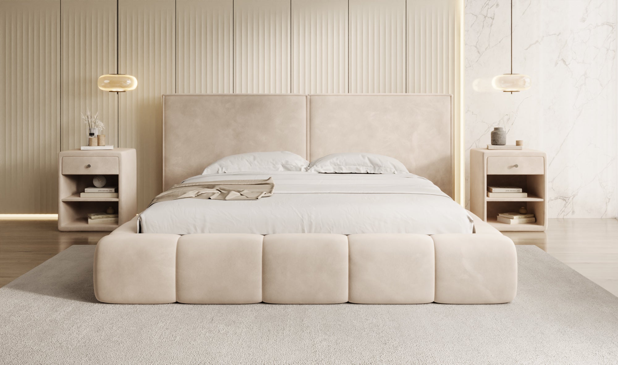 Design gestoffeerd bed Elise in Fluweel met opbergruimte