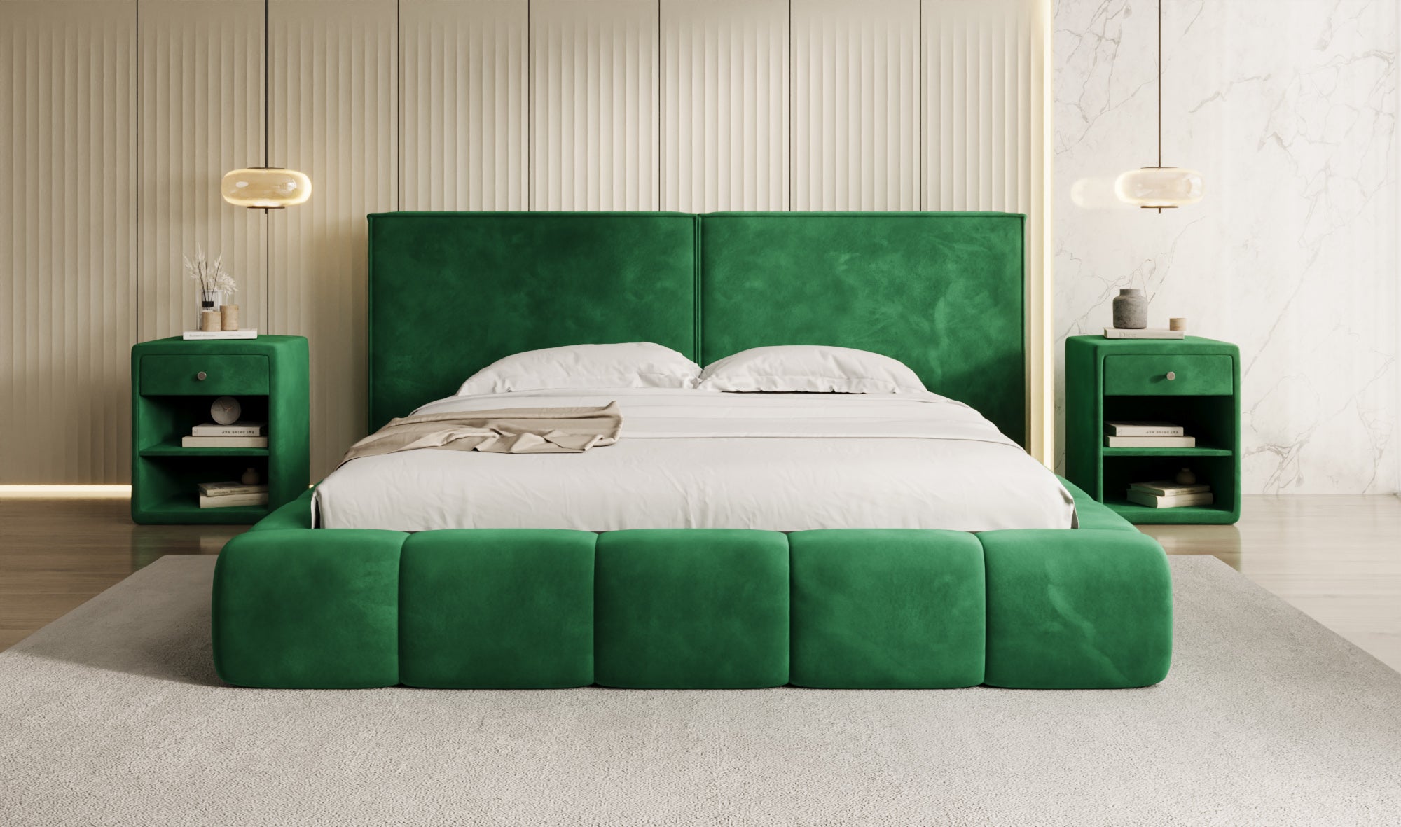 Design gestoffeerd bed Elise in Fluweel met opbergruimte