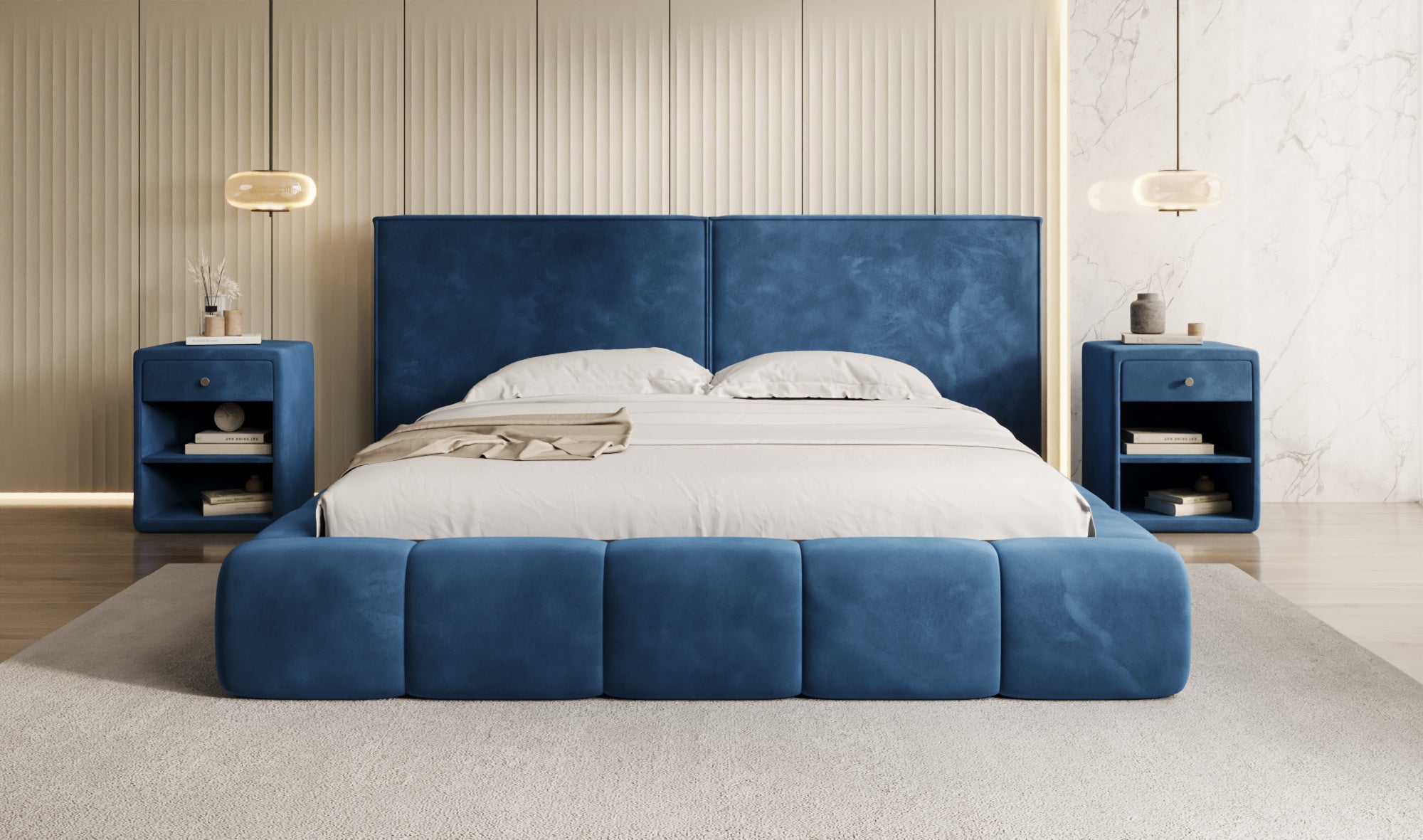 Design gestoffeerd bed Elise in Fluweel met opbergruimte