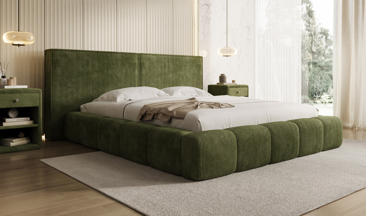 Designer gestoffeerd bed Elise in Ribstof met opbergruimte