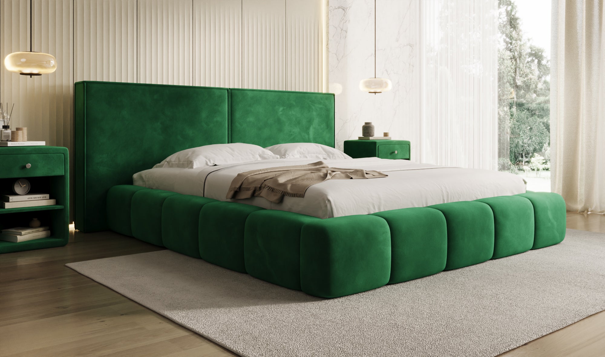 Design gestoffeerd bed Elise in Fluweel met opbergruimte