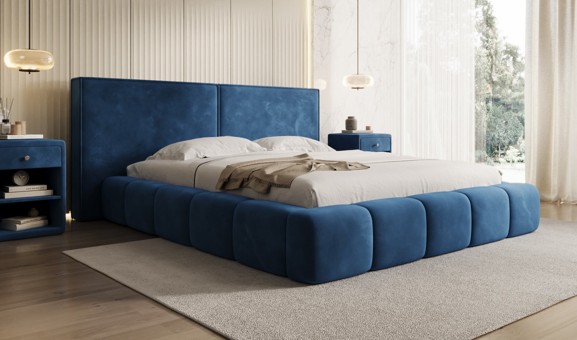 Design gestoffeerd bed Elise in Fluweel met opbergruimte