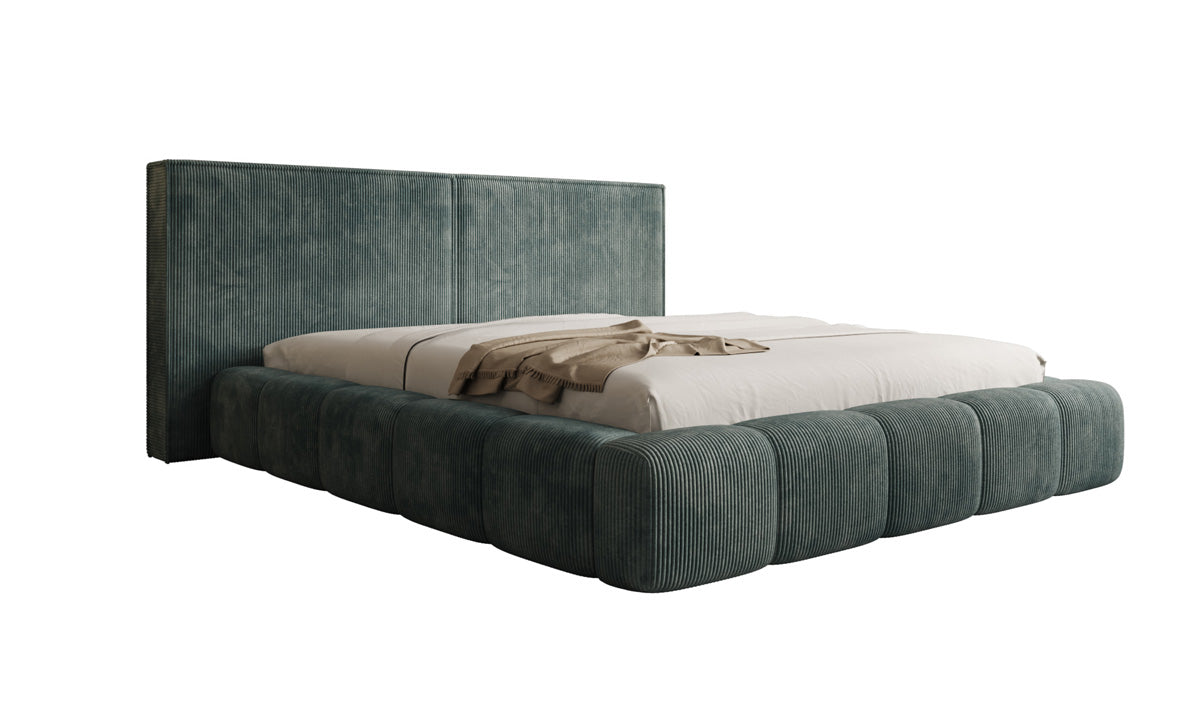 Designer gestoffeerd bed Elise in Ribstof met opbergruimte
