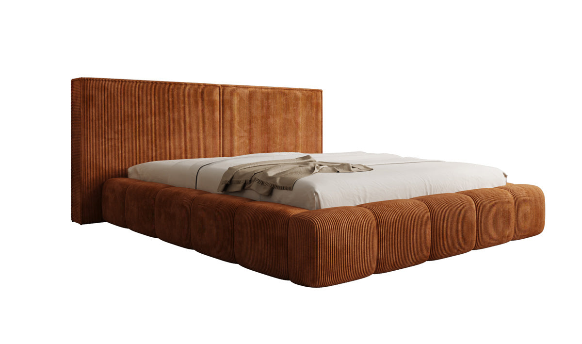 Designer gestoffeerd bed Elise in Ribstof met opbergruimte