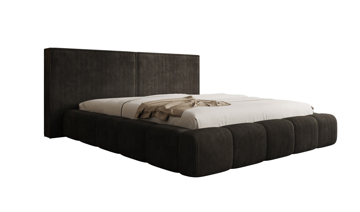 Designer gestoffeerd bed Elise in Ribstof met opbergruimte