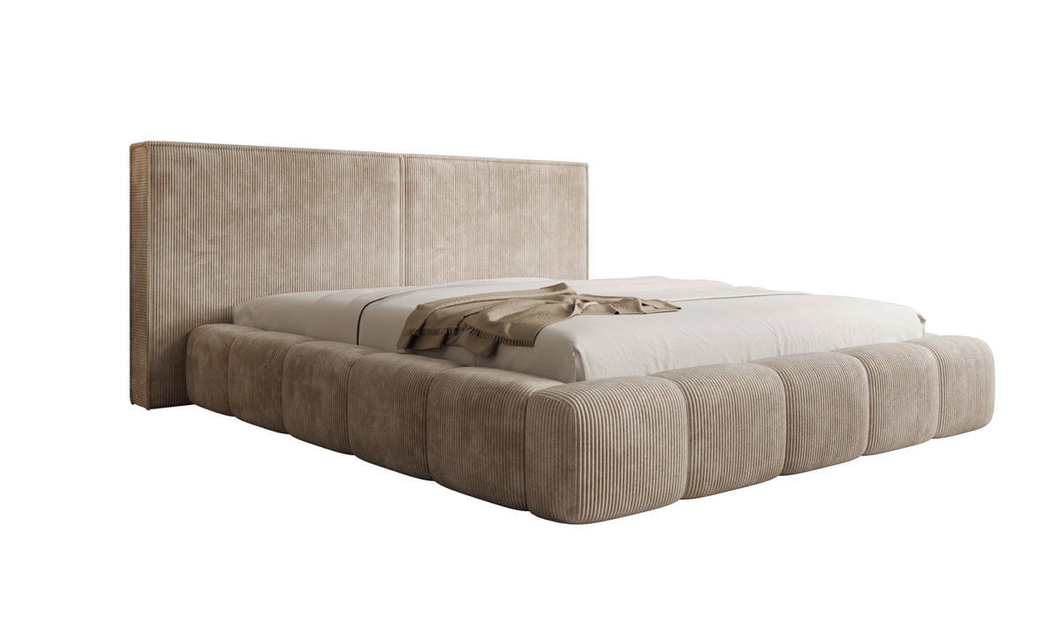 Designer gestoffeerd bed Elise in Ribstof met opbergruimte