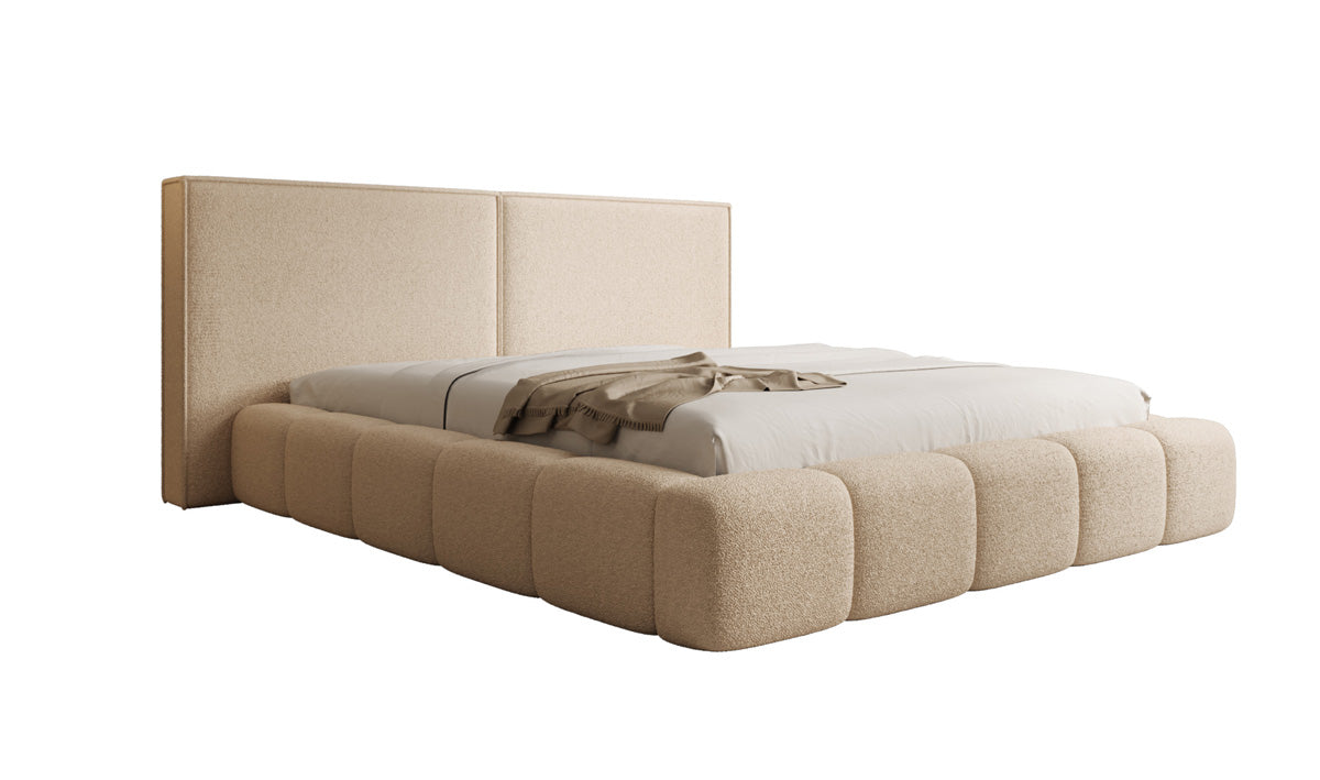 Designer gestoffeerd bed Elise in Teddystof Bouclé met opbergruimte