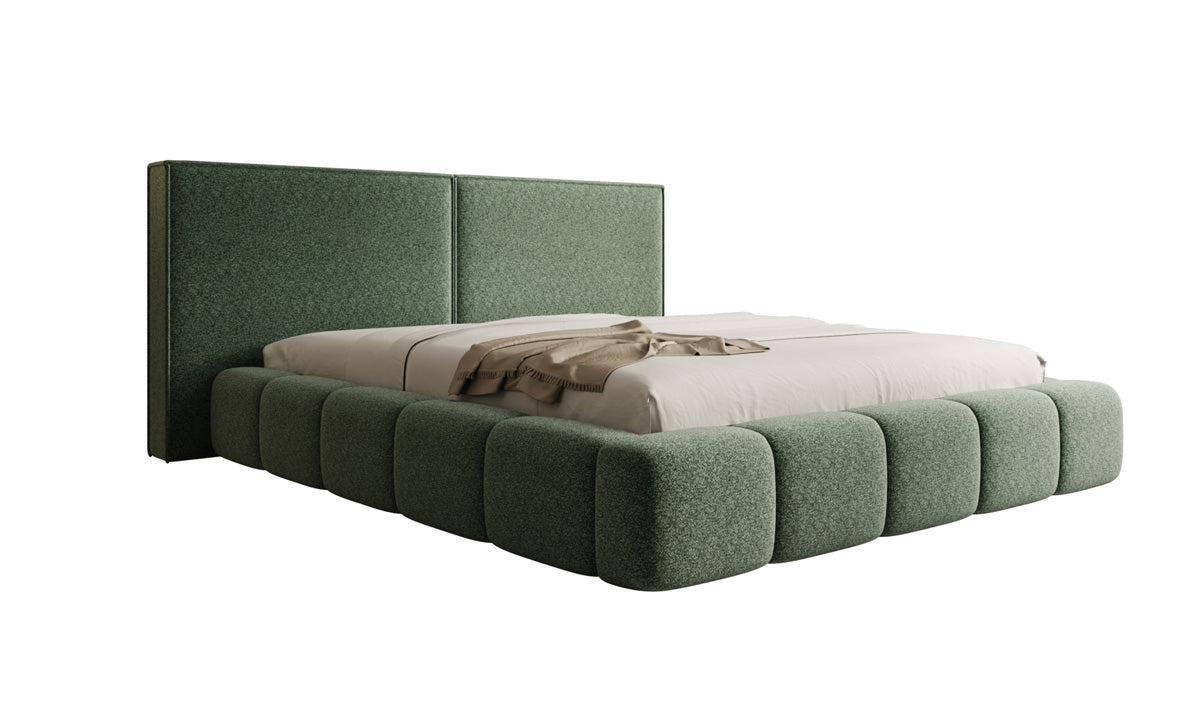 Designer gestoffeerd bed Elise in structuurstof met opbergruimte