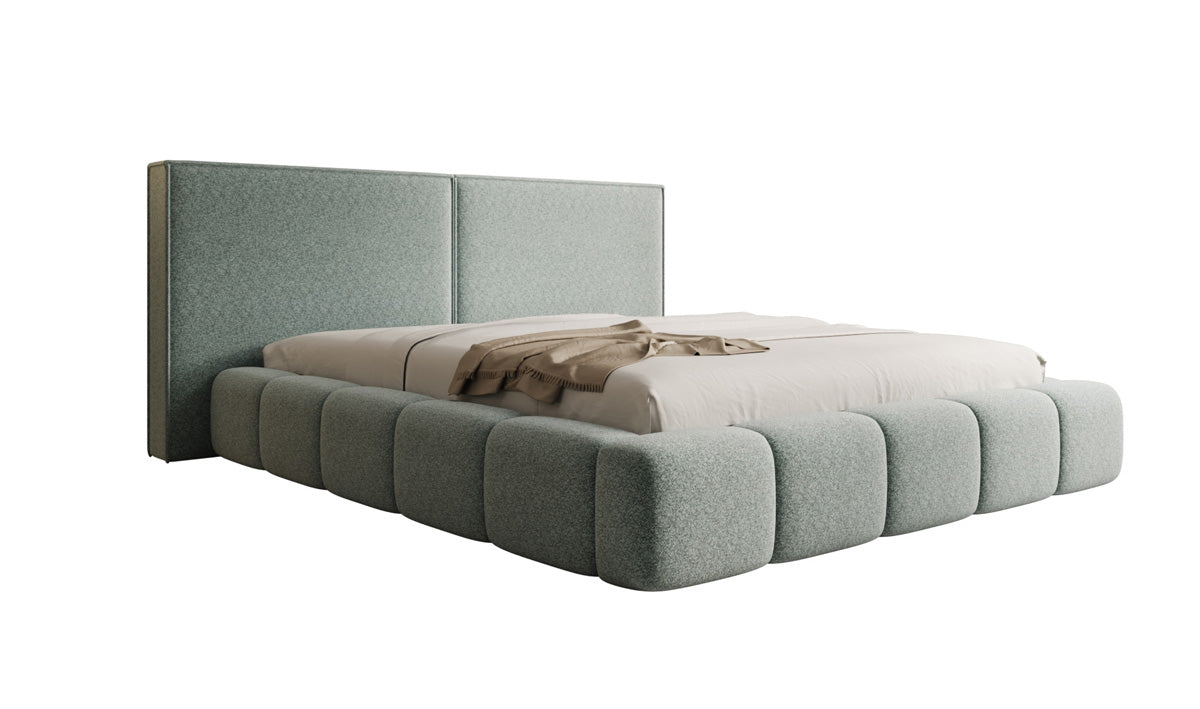 Designer gestoffeerd bed Elise in structuurstof met opbergruimte