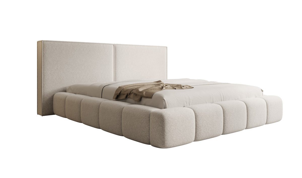 Designer gestoffeerd bed Elise in structuurstof met opbergruimte