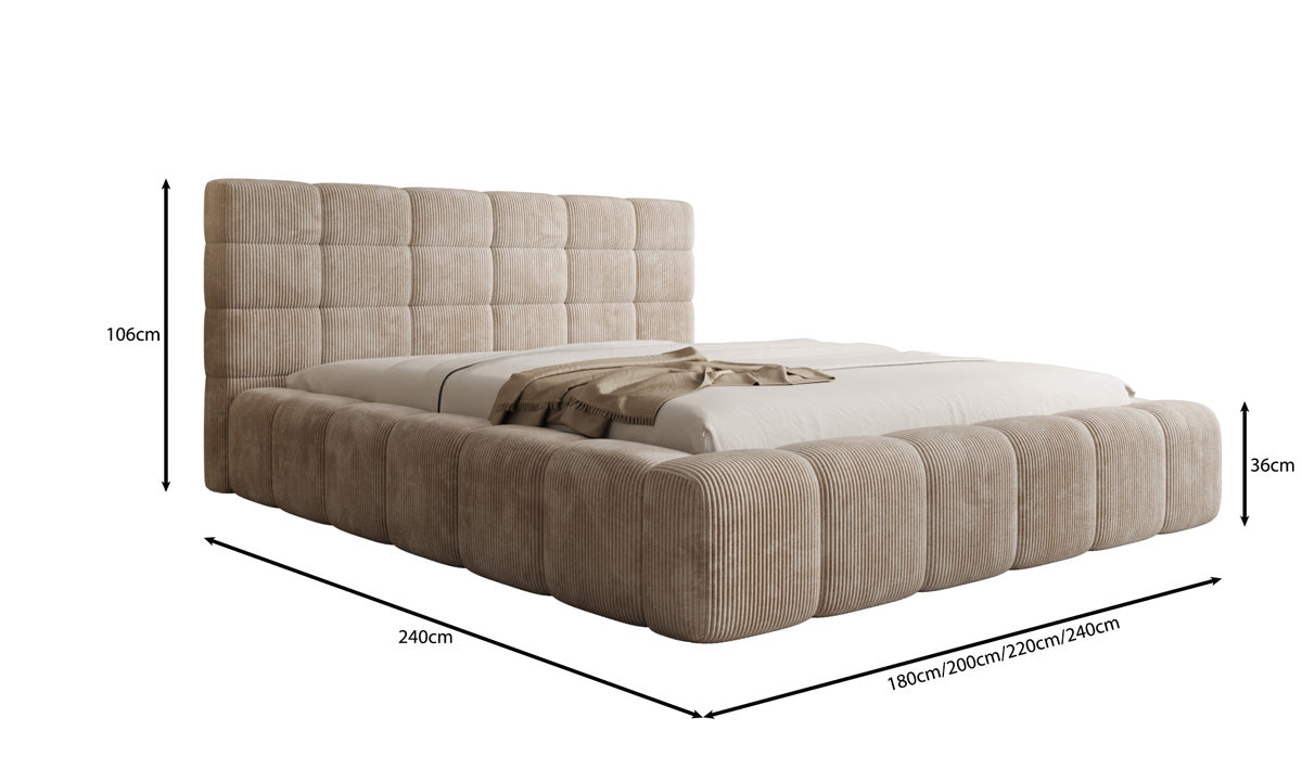 Designer gestoffeerd bed Marshmallow in Ribstof met opbergruimte