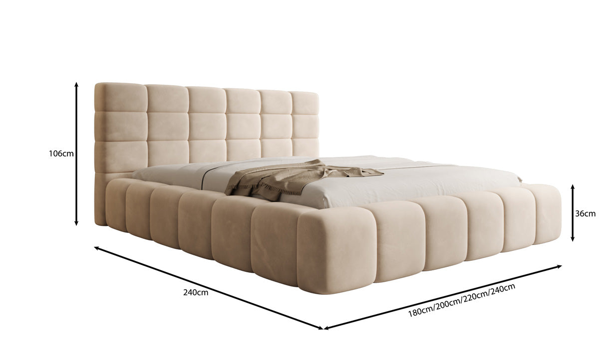 Designer gestoffeerd bed Marshmallow in Fluweel met opbergruimte