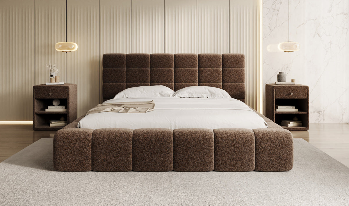 Designer gestoffeerd bed Marshmallow in structuurstof met opbergruimte