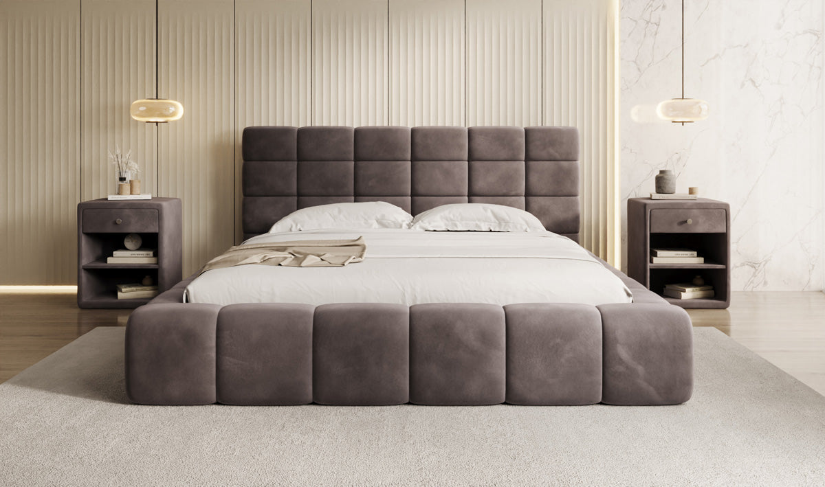 Designer gestoffeerd bed Marshmallow in Fluweel met opbergruimte