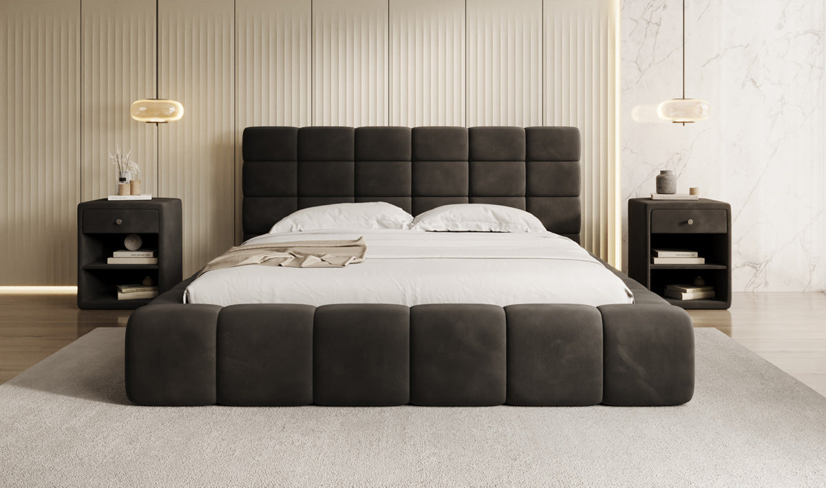 Designer gestoffeerd bed Marshmallow in Fluweel met opbergruimte