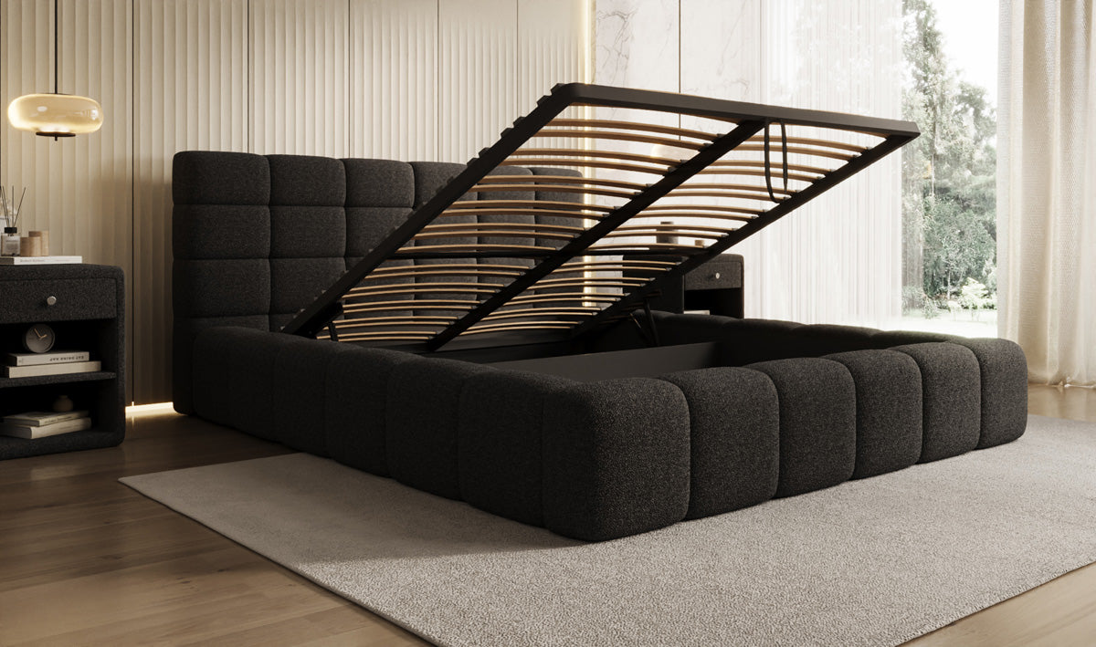 Designer Polsterbett Marshmallow in Teddy Bouclé mit Stauraum