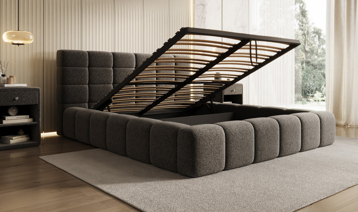 Designer gestoffeerd bed Marshmallow in structuurstof met opbergruimte