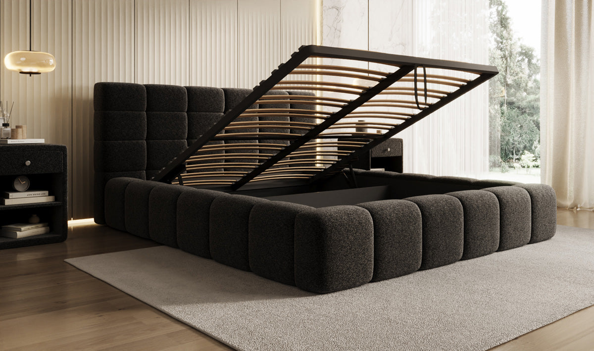 Designer gestoffeerd bed Marshmallow in structuurstof met opbergruimte