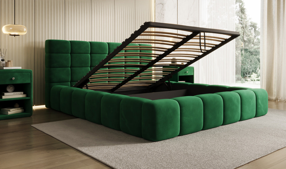 Designer gestoffeerd bed Marshmallow in Fluweel met opbergruimte