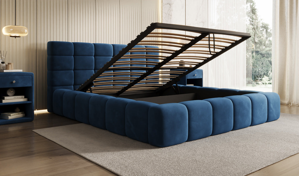 Designer gestoffeerd bed Marshmallow in Fluweel met opbergruimte