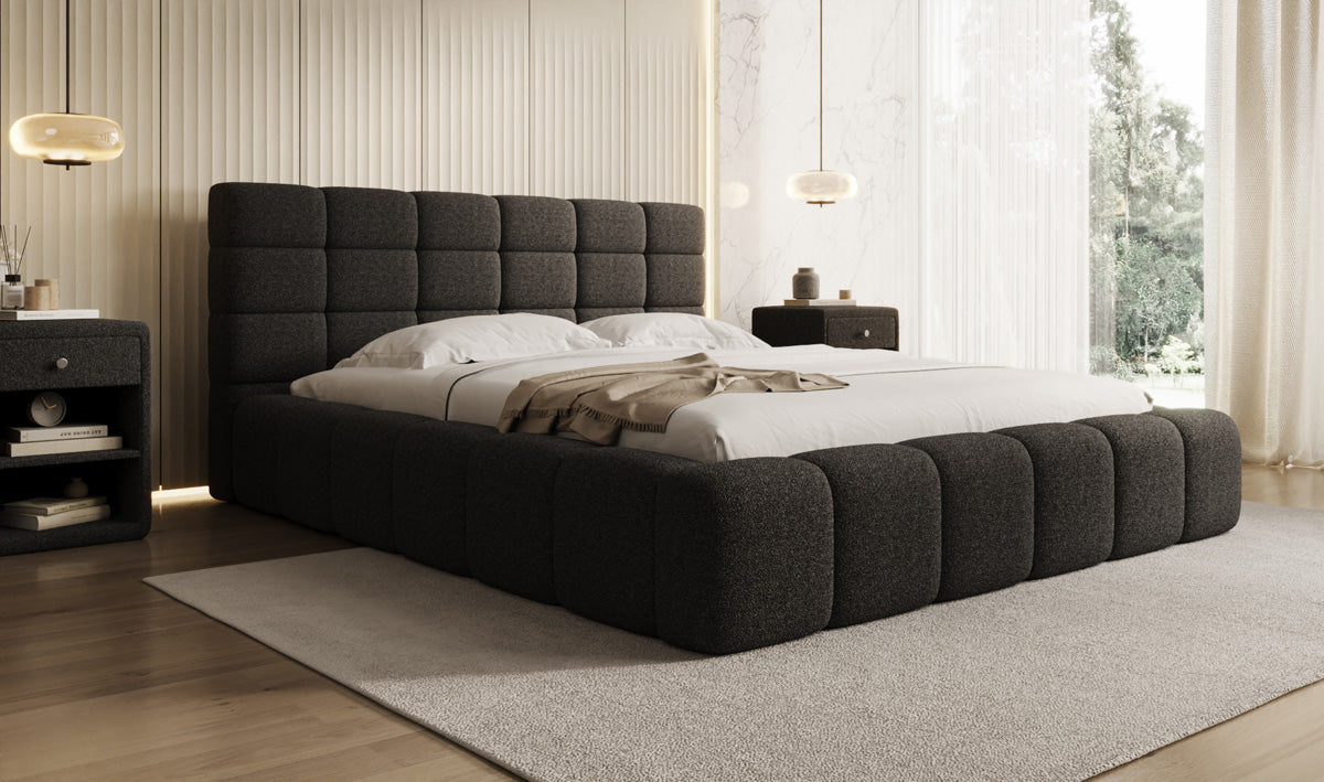Designer Polsterbett Marshmallow in Teddy Bouclé mit Stauraum