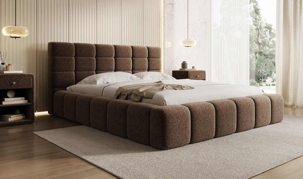 Designer gestoffeerd bed Marshmallow in structuurstof met opbergruimte