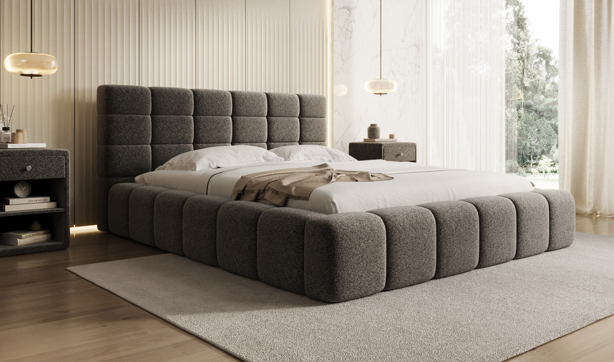 Designer gestoffeerd bed Marshmallow in structuurstof met opbergruimte