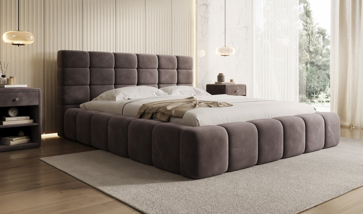 Designer gestoffeerd bed Marshmallow in Fluweel met opbergruimte
