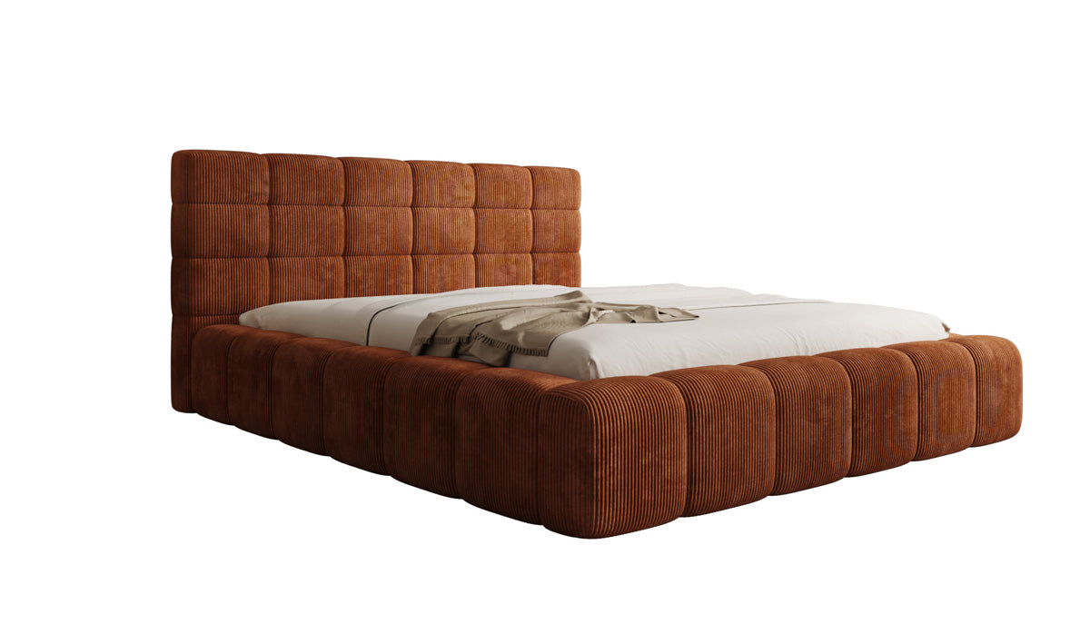 Designer gestoffeerd bed Marshmallow in Ribstof met opbergruimte