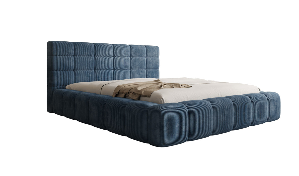Designer gestoffeerd bed Marshmallow in Ribstof met opbergruimte