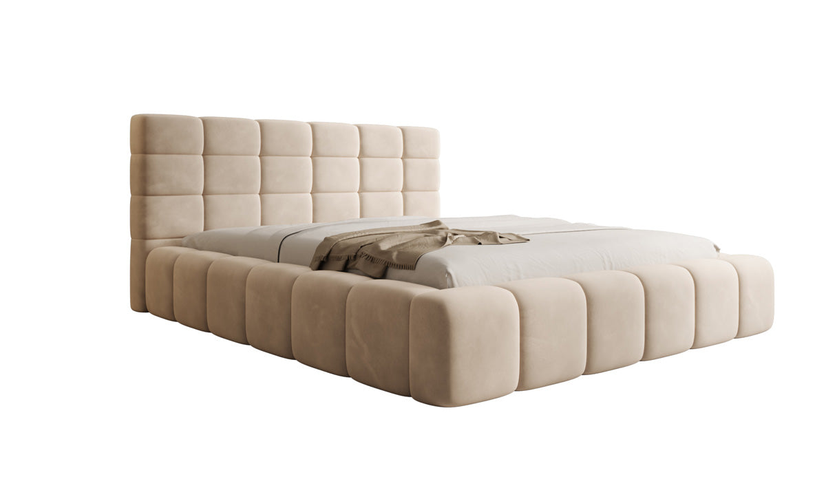 Designer gestoffeerd bed Marshmallow in Fluweel met opbergruimte